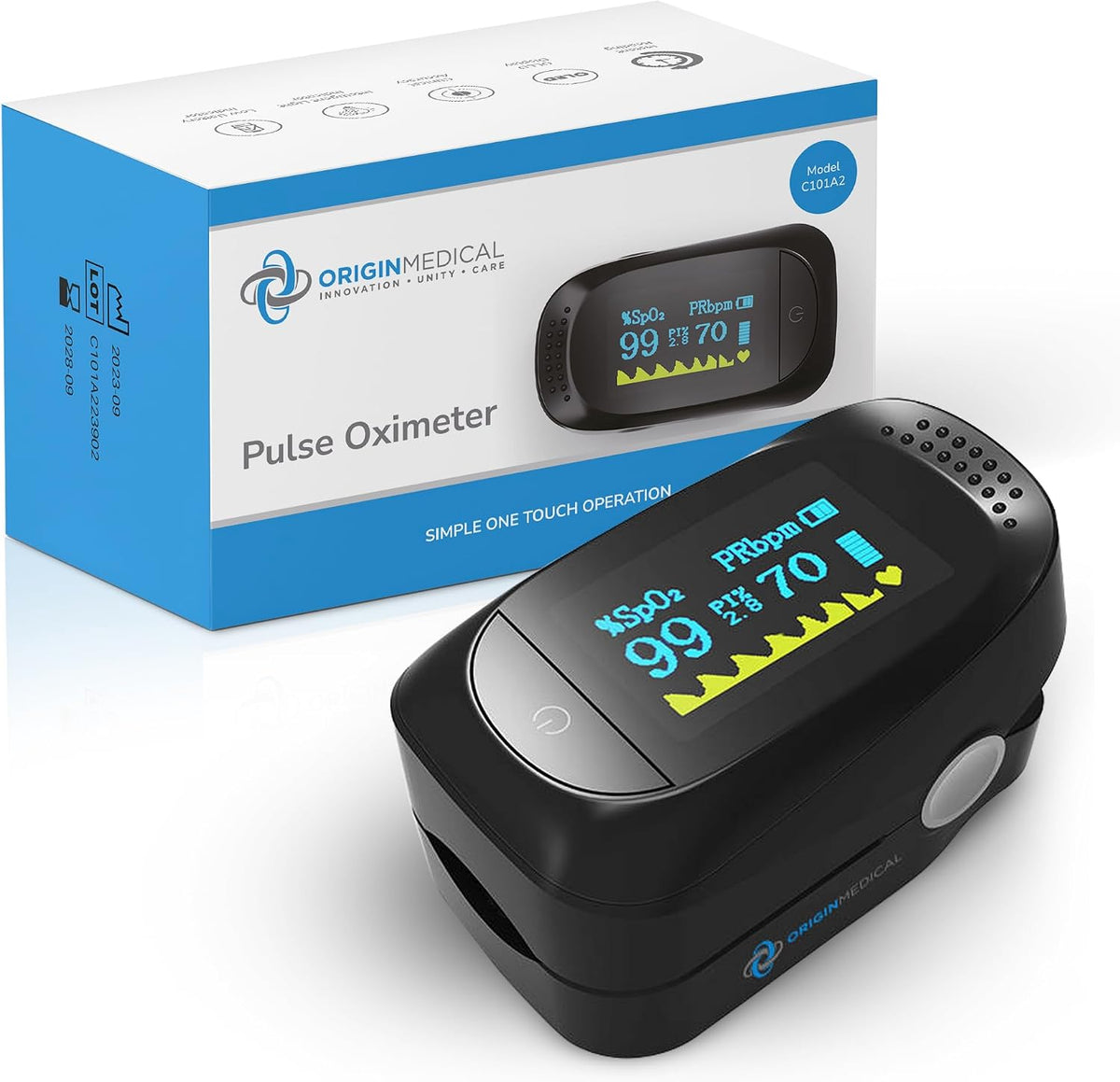 Origin Medical fingertip pulse oximeter